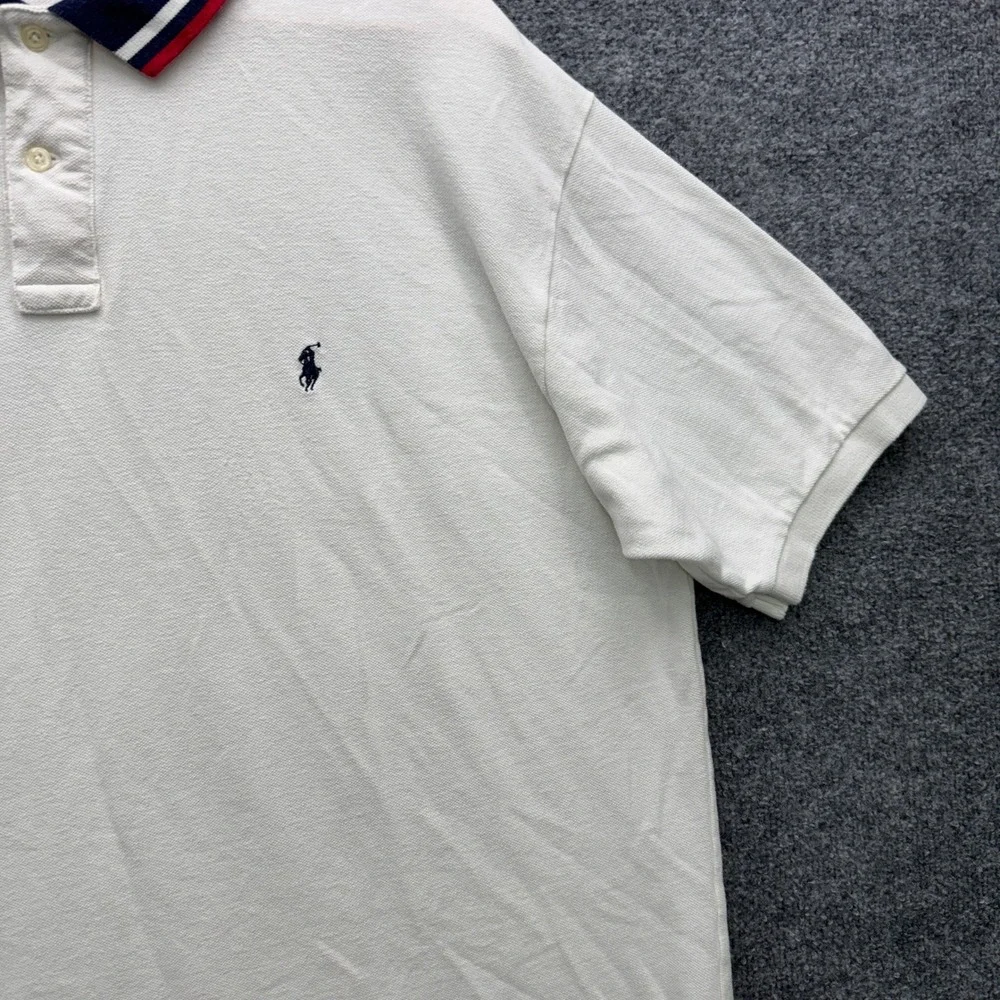 Vintage Polo Ralph Lauren Polo Shirt Mens 2XL White Short Sleeve Collar Casual